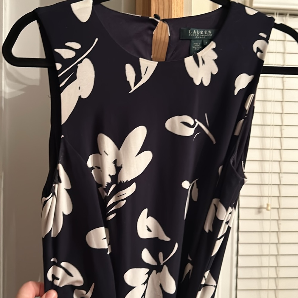 Ralph Lauren sexy stretchy black flower dress. Sz 8 belted NWOT